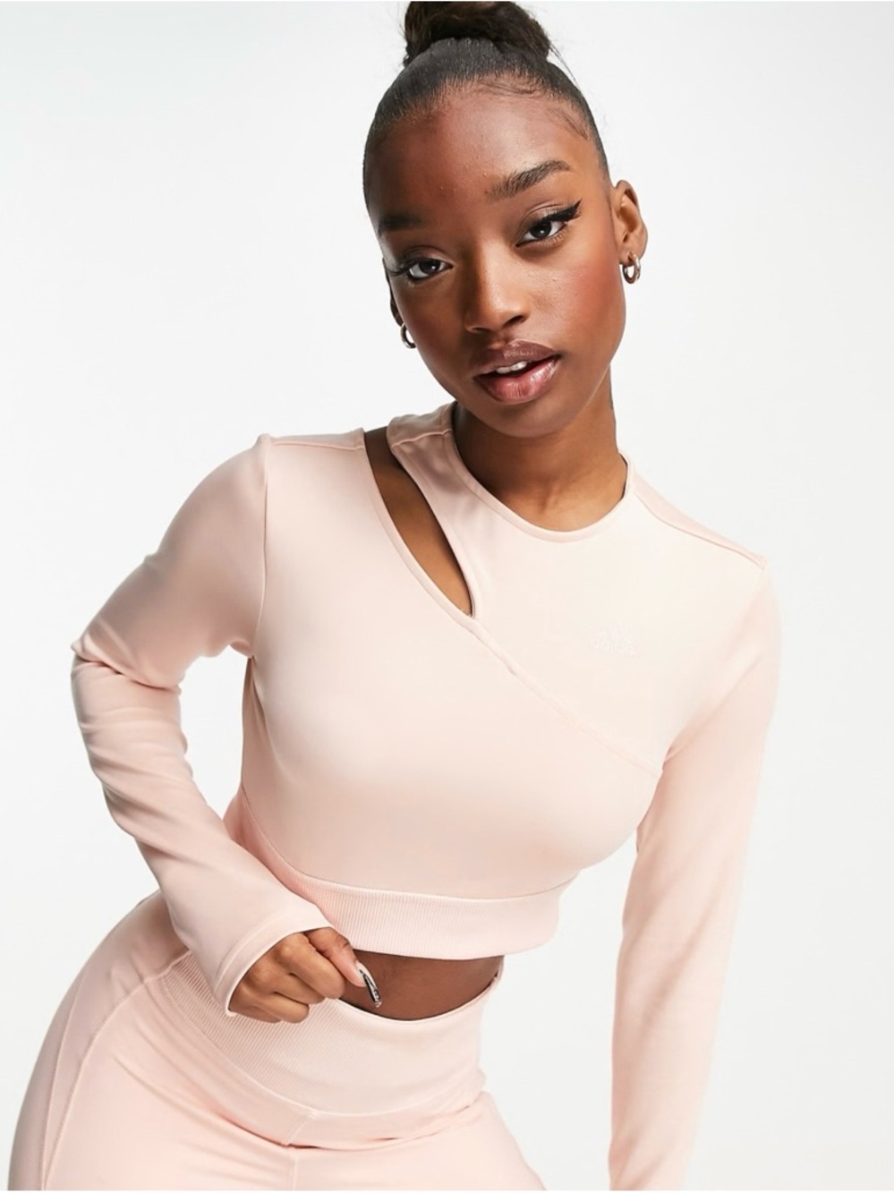 ADIDAS BLUSH PINK CUTOUT LONG SLEEVE CROP TOP